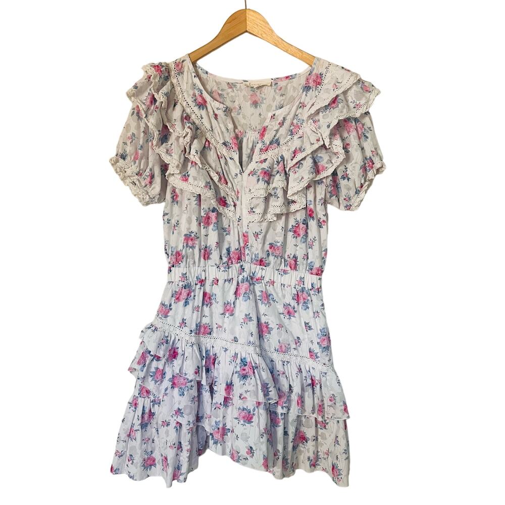 Fanco Floral Ruffle Detail Dress Size L Large Pink Multi - Picture 8 of 8